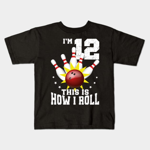 Bowling 12th Birthday Bday Party Kids 12 years Old Bowler Kids T-Shirt by Msafi